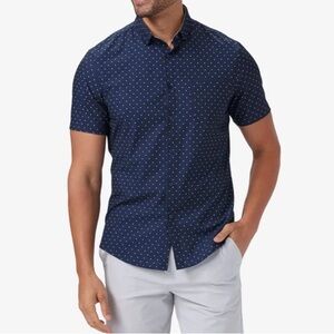 Mizzen+Main Leeward Short Sleeve Shirt Men’s L Standard Blue Polka Dot Stretch
